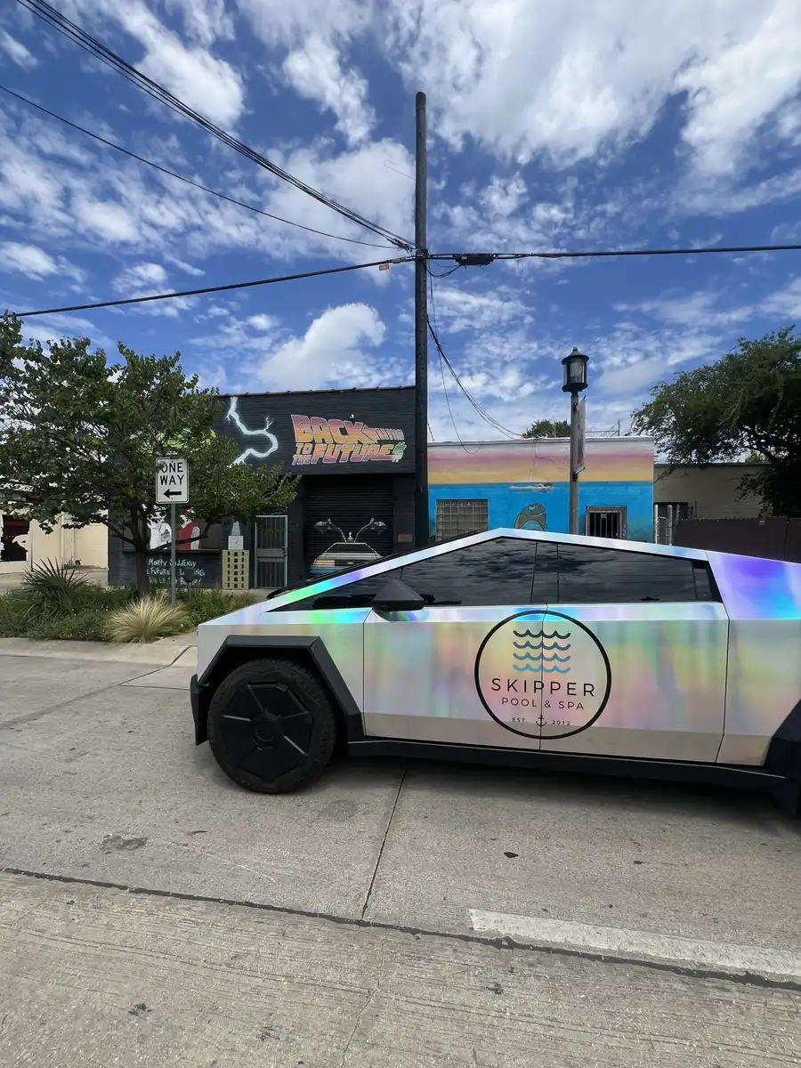 Skipper Cybertruck parked on a city street