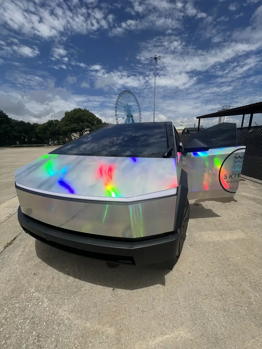 Holographic Cybertruck front view at the Texas Star Ferris wheel