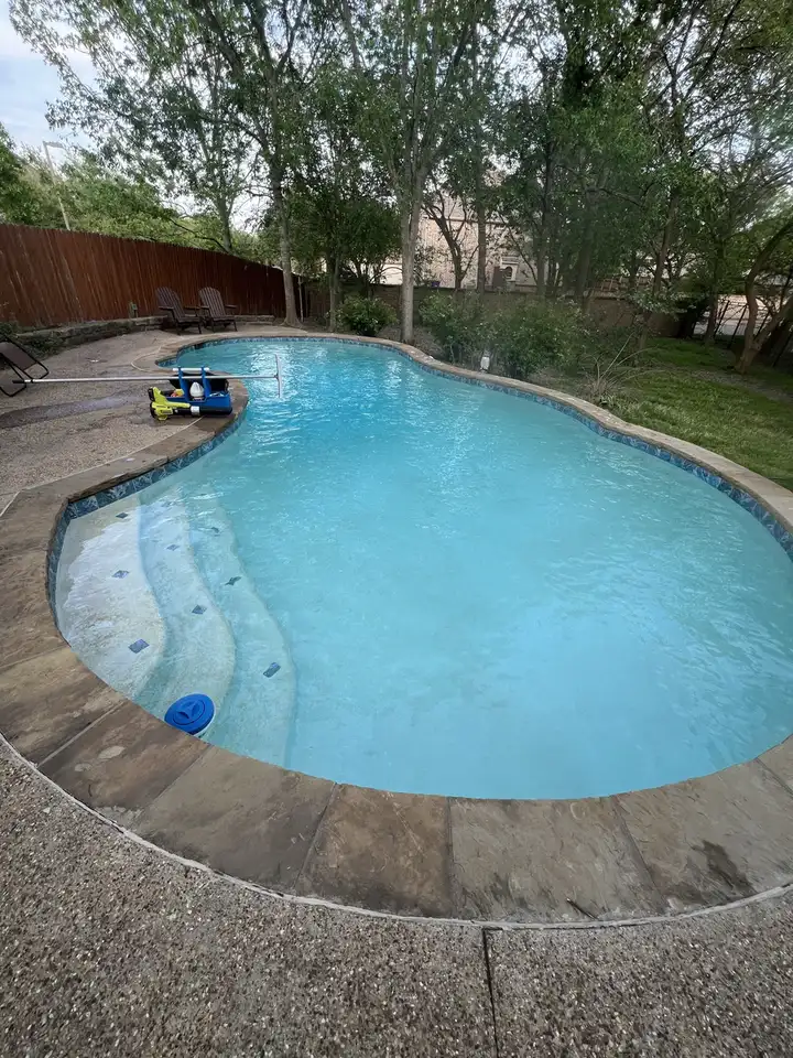 Clear kidney pool with a stone deck