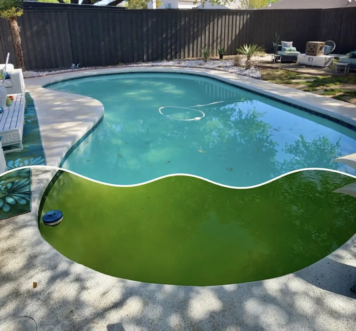 Pool shown half green and half blue during a rescue