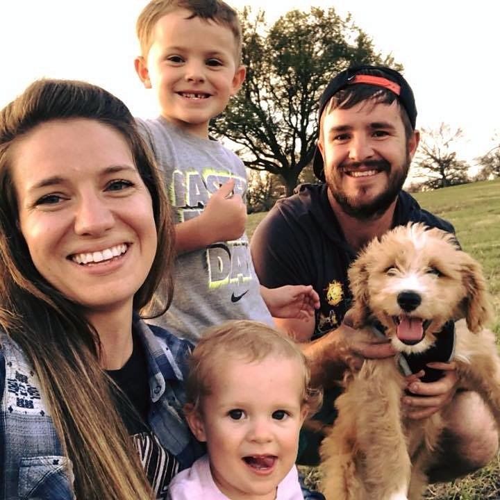 Jake Skipper with Kelsey, their two kids, and their doodle puppy